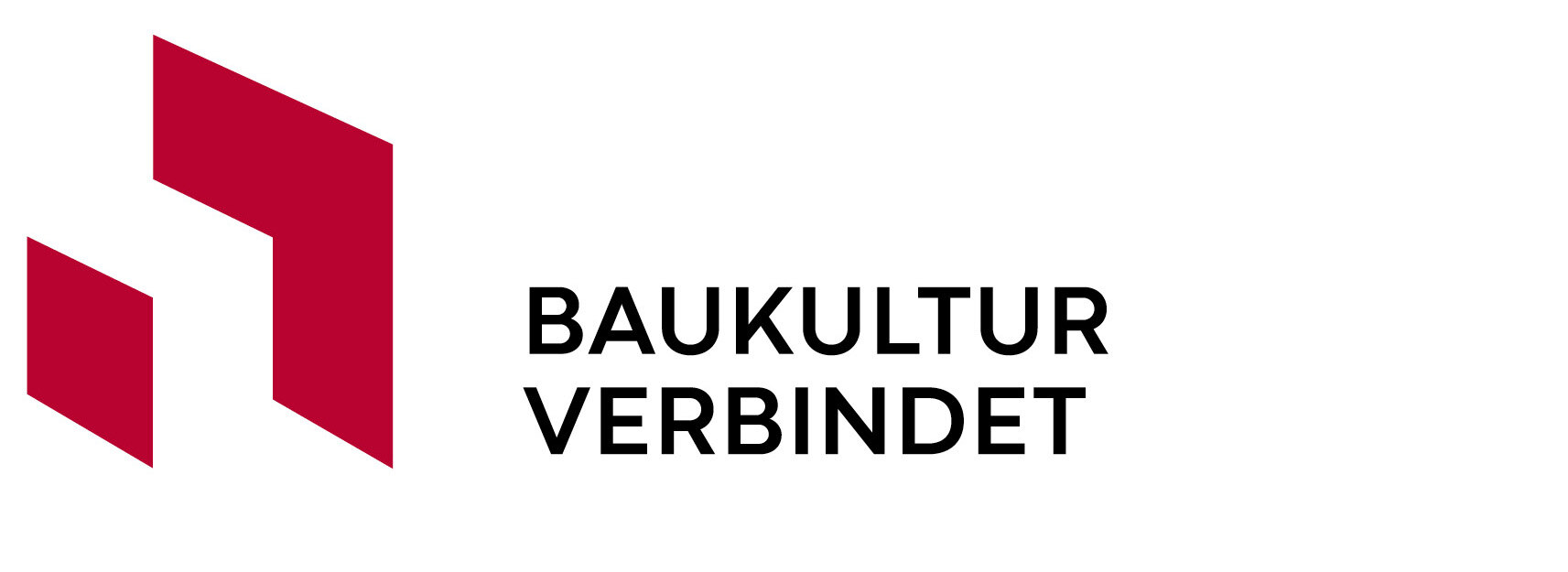 Logo Baukultur Verbindet - rote Grafik und schwarzer Schriftzug